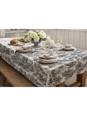 Williams Sonoma Toile Tablecloth Black White Farmhouse Cotton 70x120